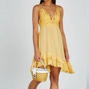 Free People Yellow Adella Lace Trim Sundress. Size M